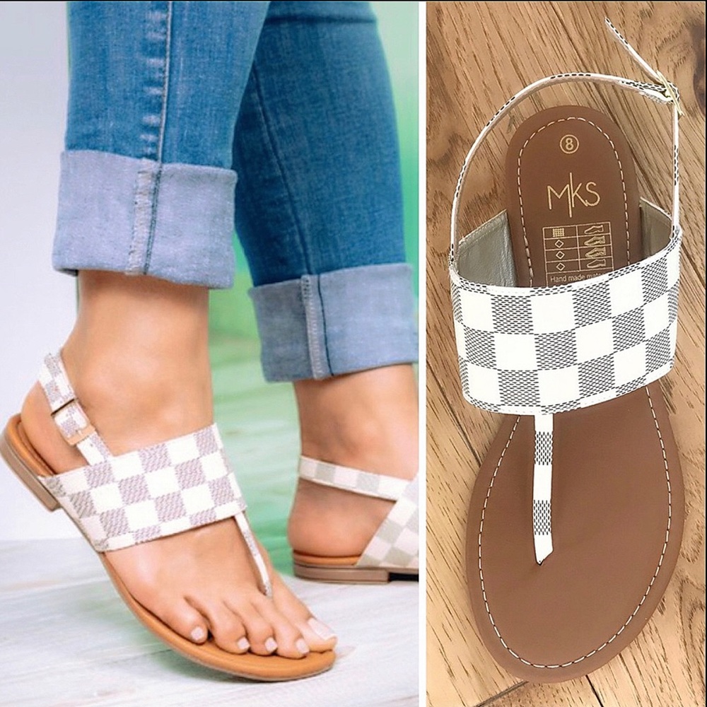 Boutique Checker Banded T-Strap Slingback Sandal - Picture 5 of 6